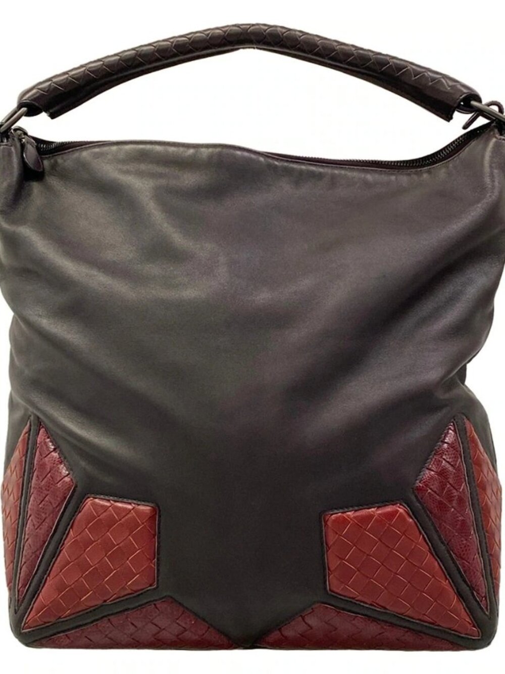 BOTTEGA VENETA Intrecciato Brown Red Leather Shoulder Bag